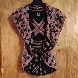 New Directions Petite Soft & Cozy Boho Southwest-Style Shrug Pink Orange Blue PS